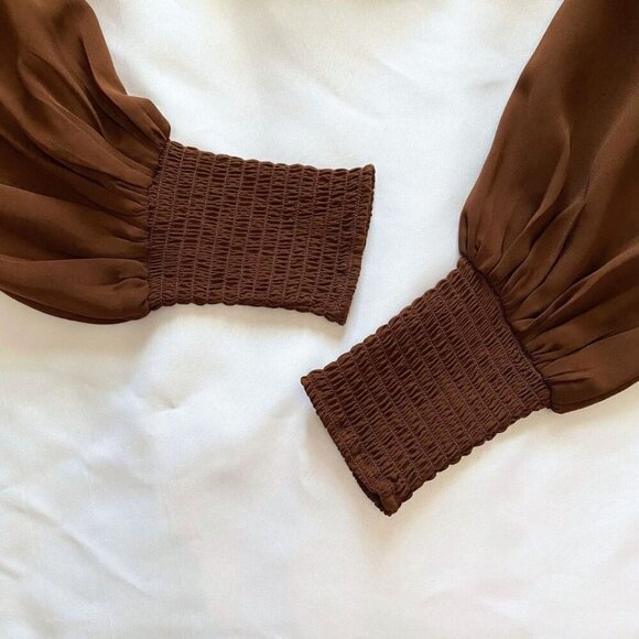 PRETTY LAVISH LUCILLE MINI SHIRRED DRESS IN BROWN - 6 - Picture 9 of 11